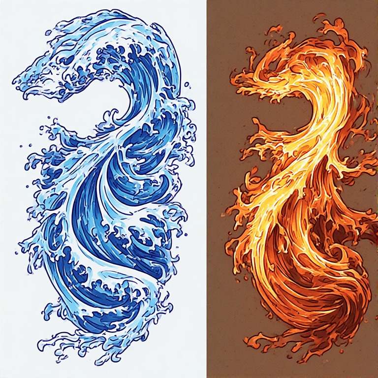 Tattoo flash: Fire and ice wave